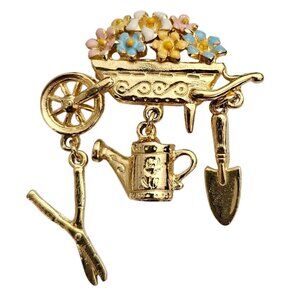 Flower Cart Garden  Brooch Water Can Spade Charm Pin J395